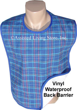 Adult Plaid Blue Flannel Bib w/Vinyl Barrier (Each)