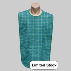 Adult Bib Plaid Green Polyester Waterproof Back Per Dozen