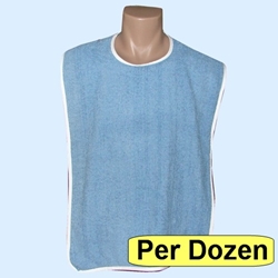 100% Blue Cotton Terry Cloth Adult Bibs (Per Dozen)