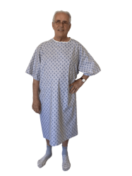 Oversized Bariatric Patient Gown 5XL in Pale Grey with Blue Diamond Print