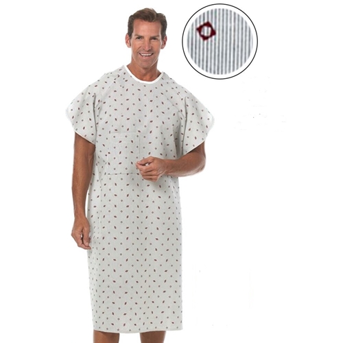 Raspberry Grey Hospital Gown IV Pocket with Shoulder Snaps (each)